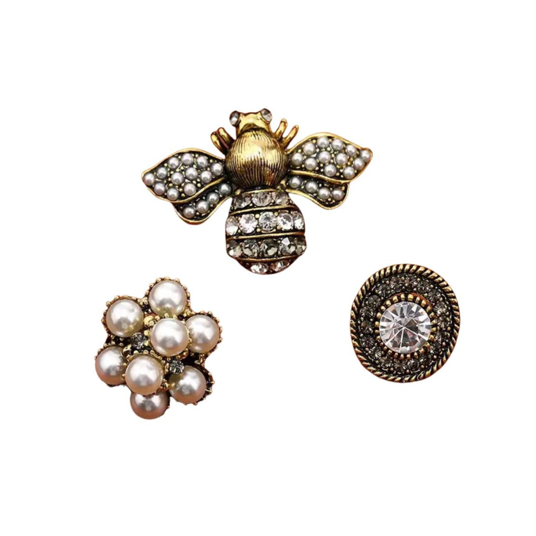 3 Broches abejas y perlas