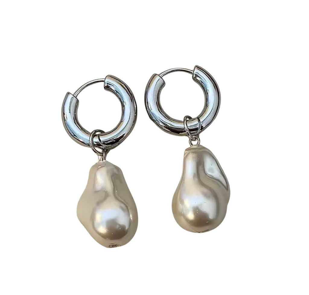 Aros colgantes de perla con clip