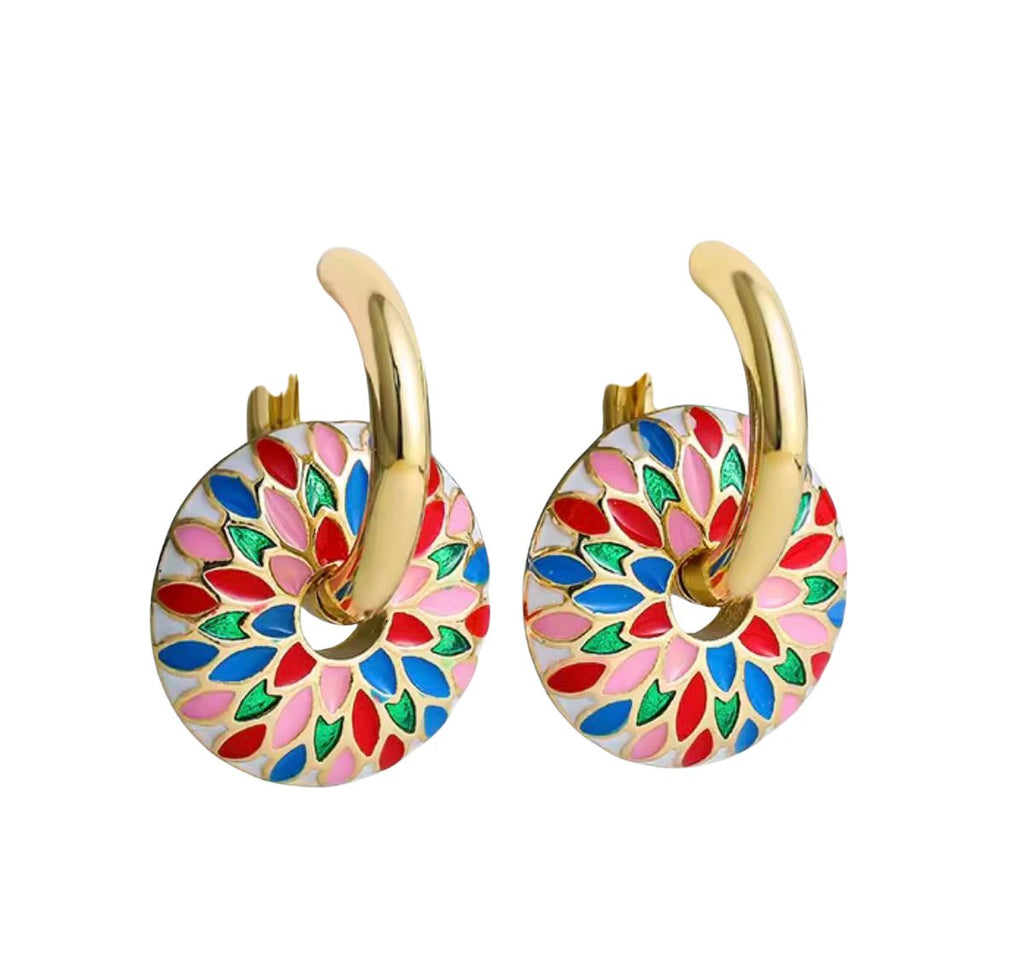 AROS DE ARGOLLA PEQUEÑA ESMALTADA PINTADA CON FLORES